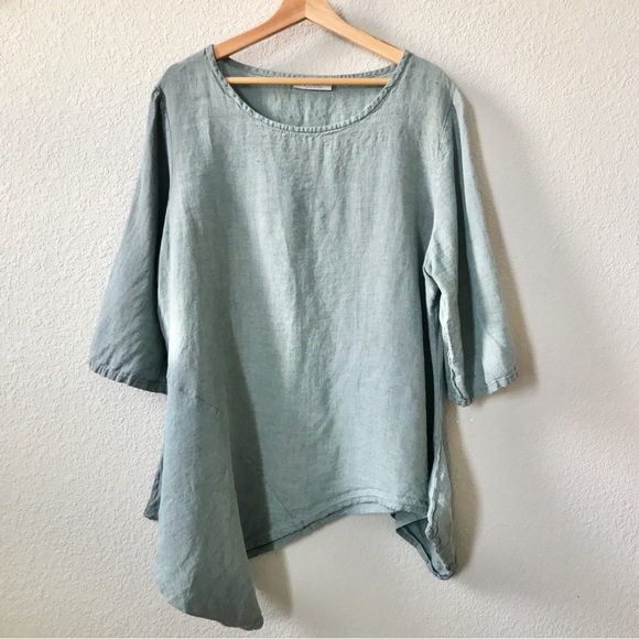 bryn Walker Tops - Bryn Walker Linen Asymmetrical Hem Art to Wear Lagenlook Tunic Size XL Green